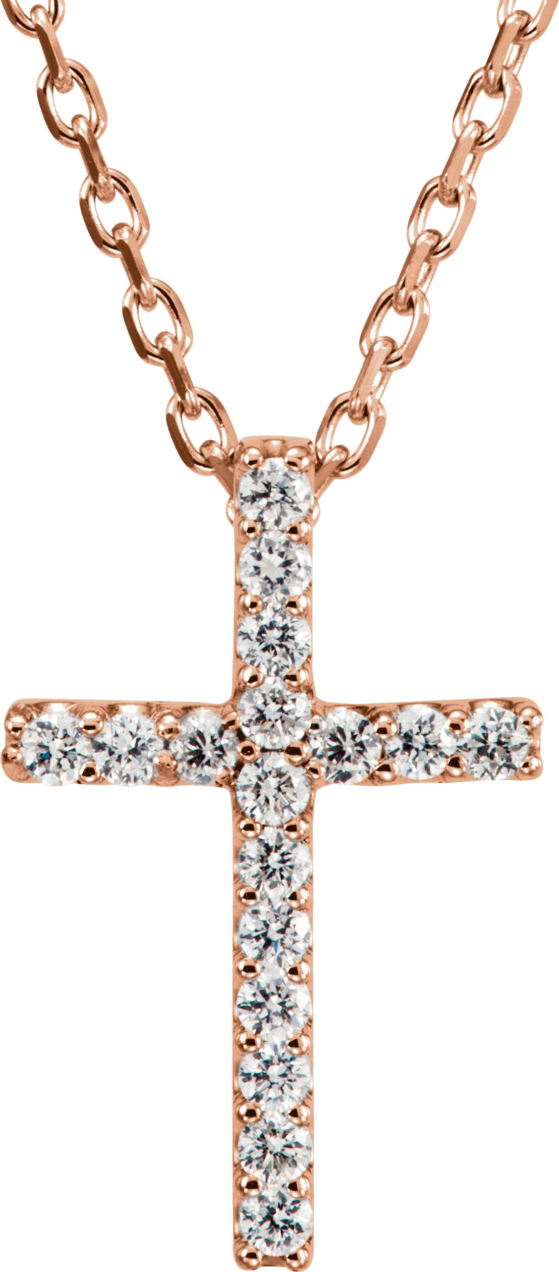 14K Rose .06 CTW Lab-Grown Diamond Petite Cross 16