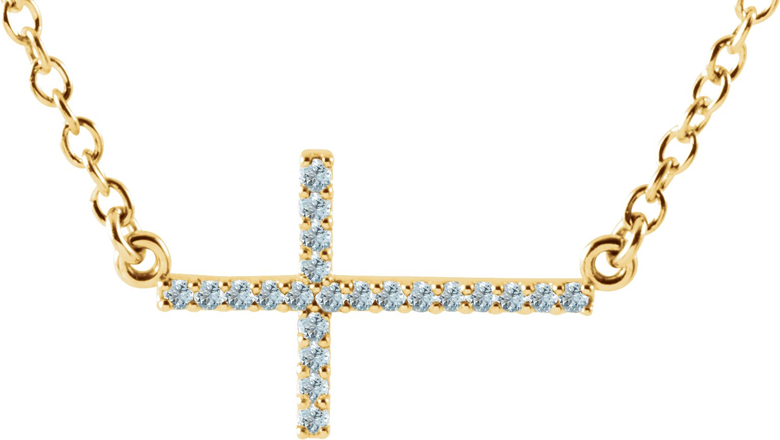 14K Yellow Aquamarine Sideways Cross 16 18 inch Necklace Ref. 11686418