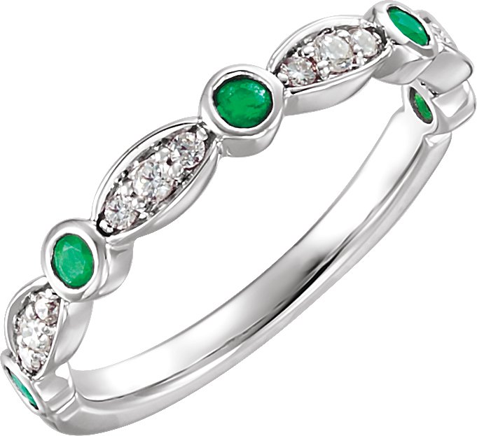 14K White Natural Emerald & 1/6 CTW Natural Diamond Ring