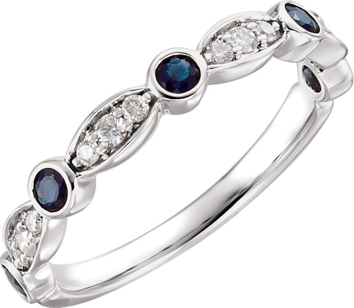 14K White Natural Blue Sapphire & 1/6 CTW Natural Diamond Ring