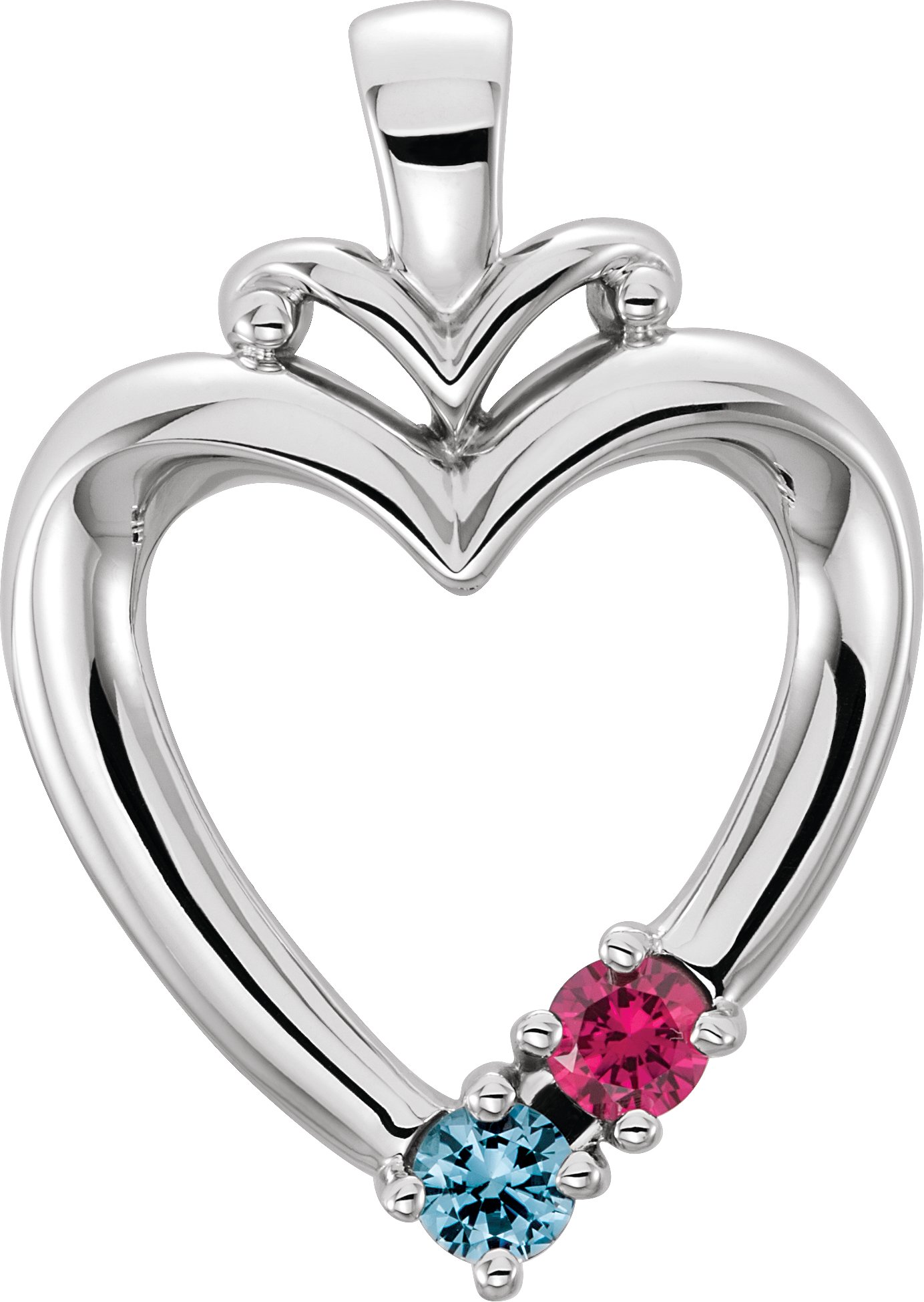 14K White 2-Stone Family Heart Pendant Mounting