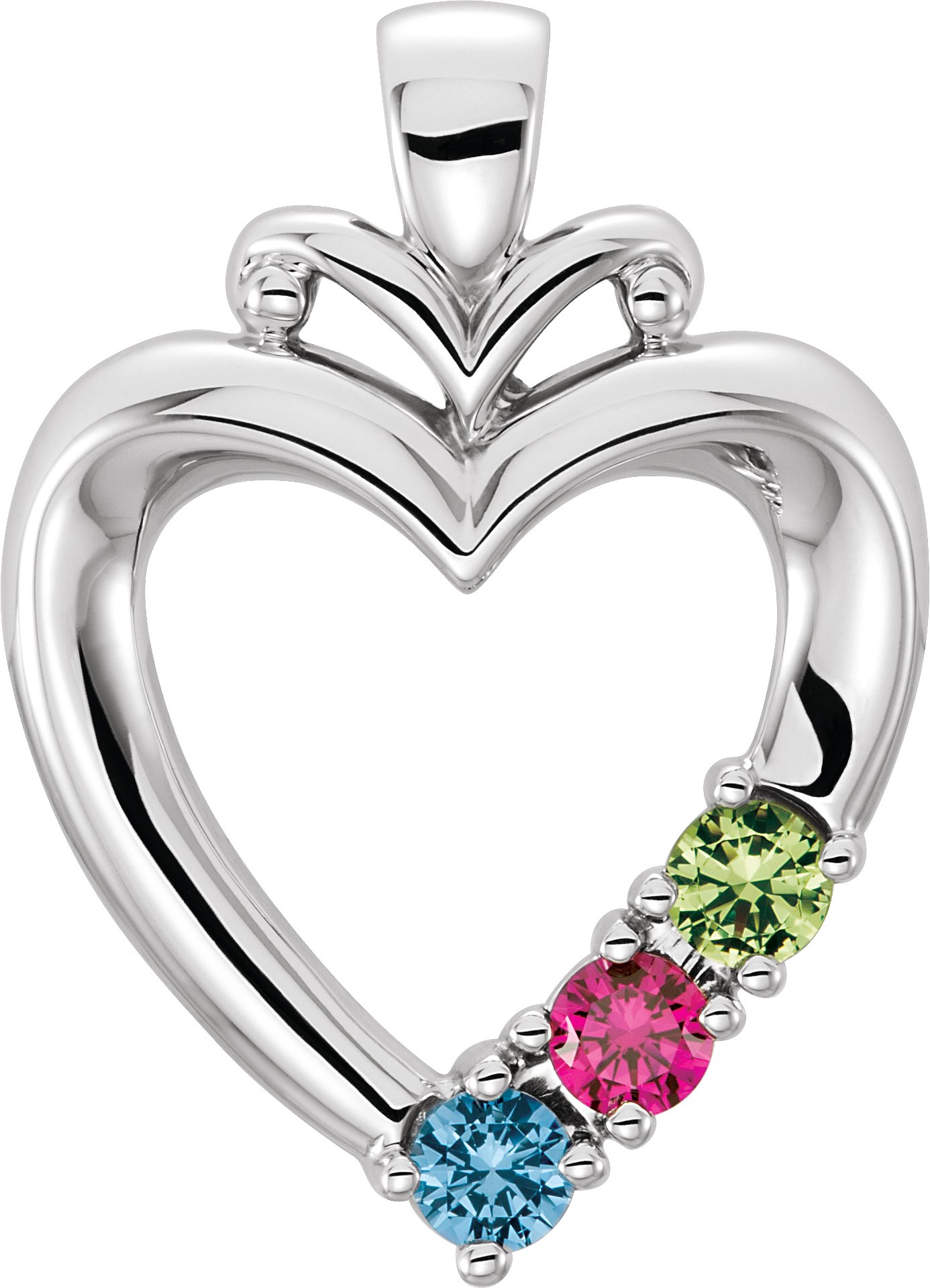 14K White 3-Stone Family Heart Pendant Mounting