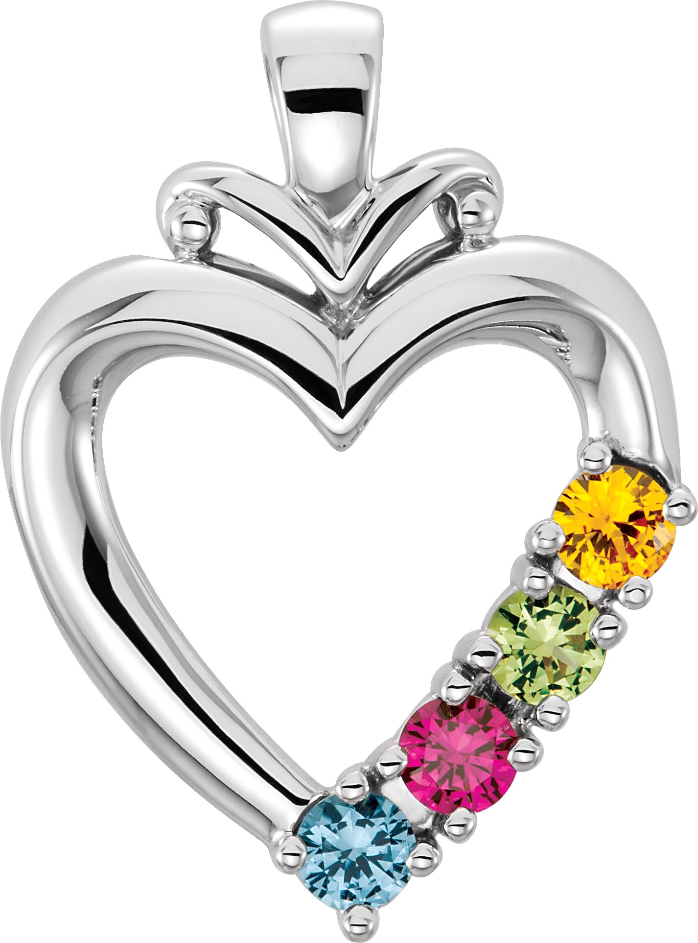 14K White 4-Stone Family Heart Pendant Mounting