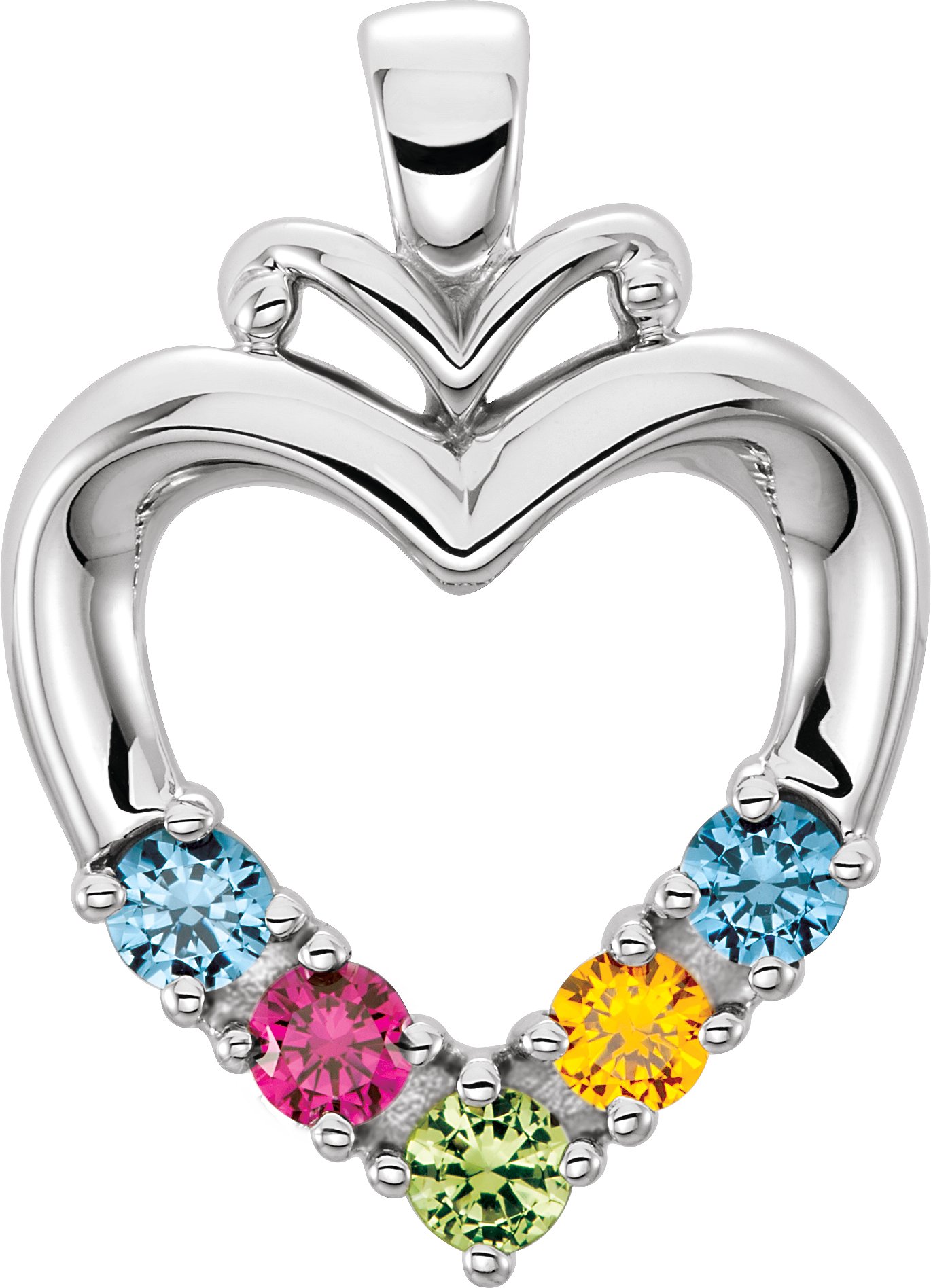 14K White 5-Stone Family Heart Pendant Mounting