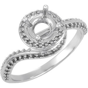 Sterling Silver 6.5 mm Round Accented Engagement Ring Mounting