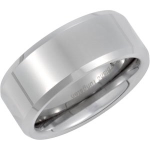 White Tungsten 8.3 mm Beveled Band Size 7.5