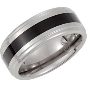 Tungsten 8.3 mm Ridged Band with Black Enamel Size 9.5