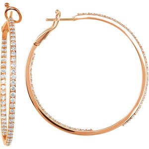 14K Rose 2 CTW Natural Diamond Inside-Outside 41 mm Hoop Earrings