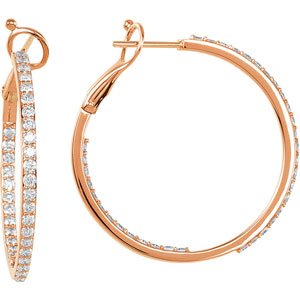 14K Rose 1 1/3 CTW Natural Diamond Inside-Outside 30 mm Hoop Earrings