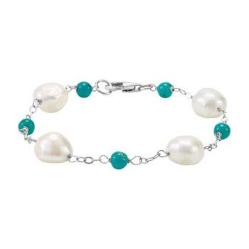 Sterling Silver Pearl and Turquoise Bracelet Ref. 3284947