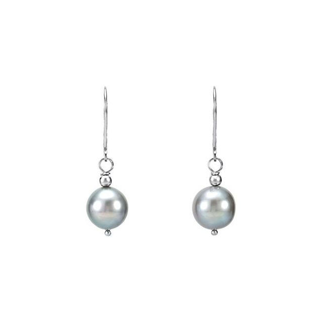 Sterling Silver Cultured Gray Freshwater Pearl Lever Back Earrings