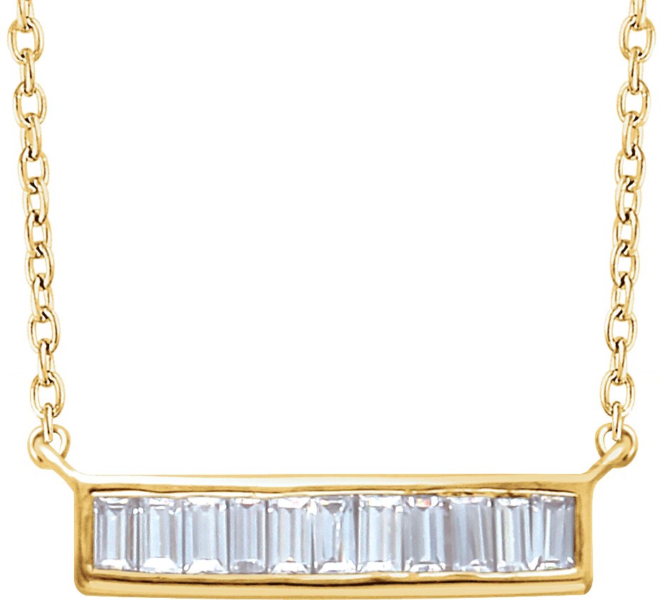 14K Yellow 1/4 CTW Natural Diamond Baguette Bar 18" Necklace