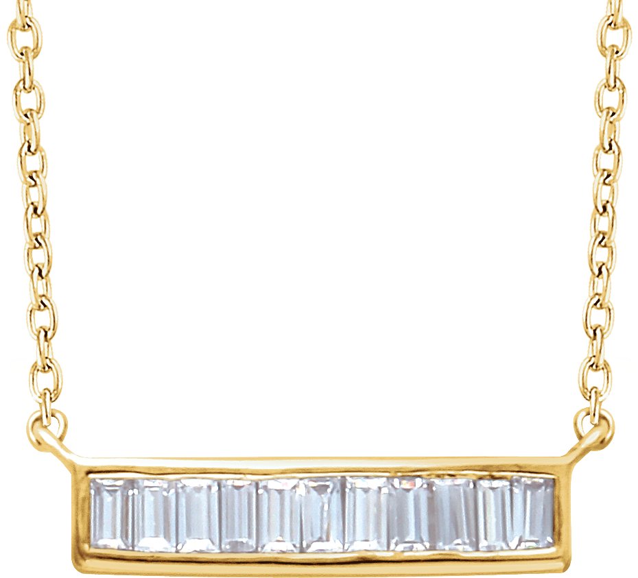 14K Yellow 1/4 CTW Natural Diamond Baguette Bar 16-18" Necklace