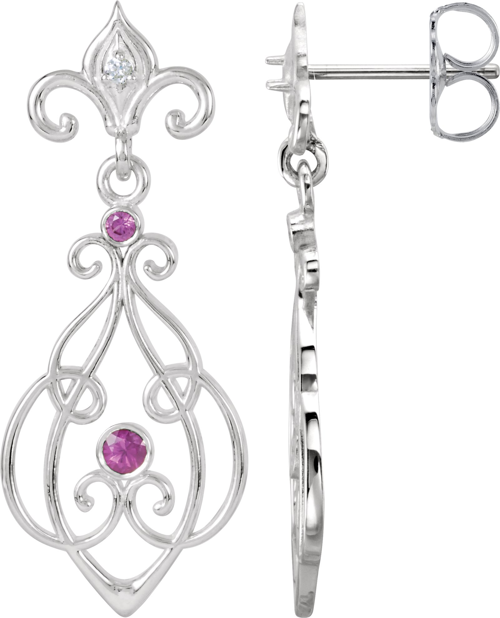 Sterling Silver & 14K White Natural Ruby & .025 CTW Natural Diamond Earrings