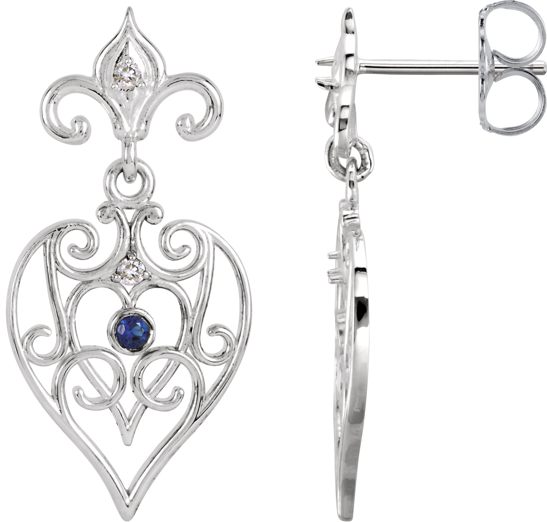 Sterling Silver with 14K White Post Sapphire and .04 CTW Diamond Earrings Ref 4929631