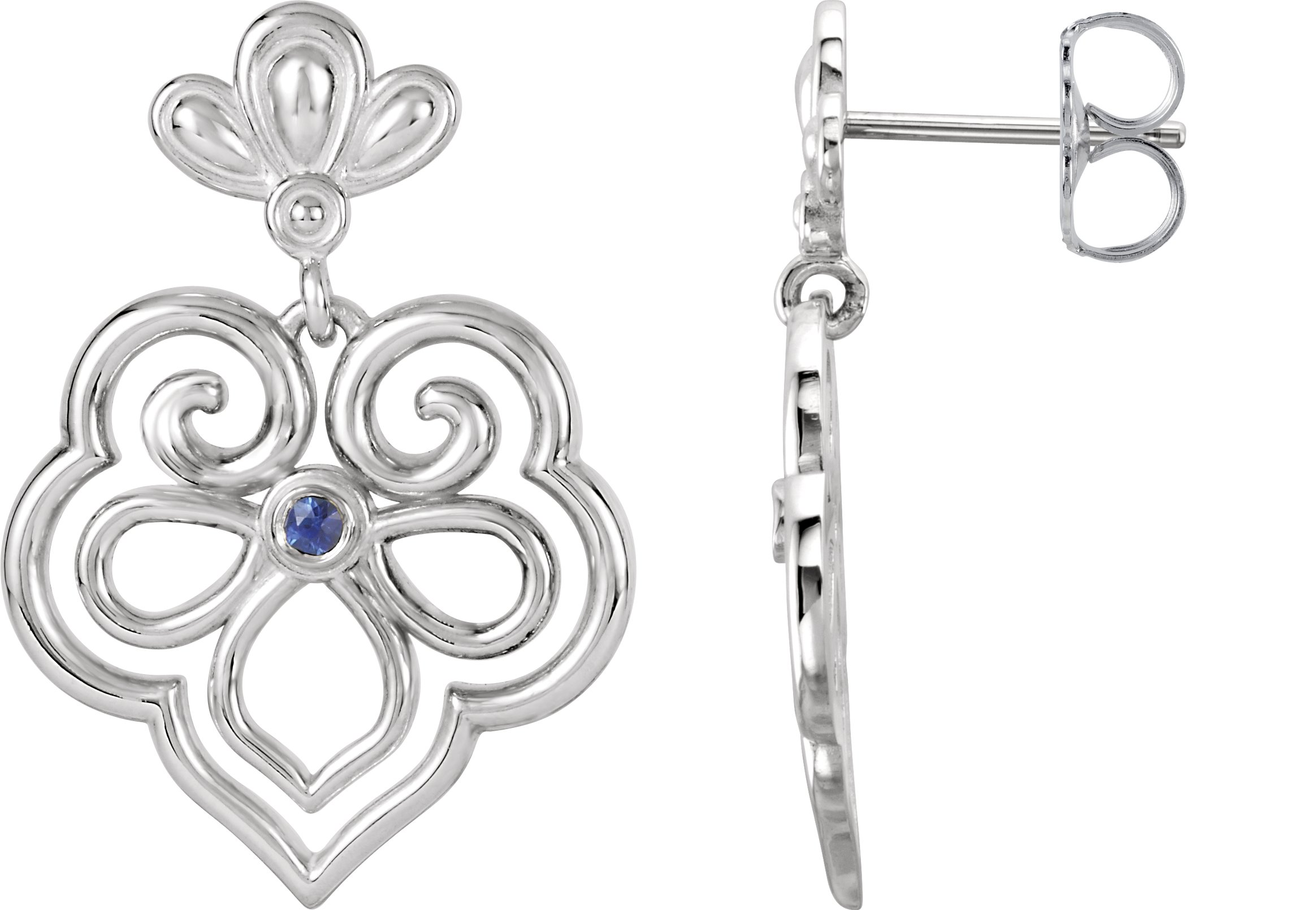 Sterling Silver & 14K White Natural Blue Sapphire Earrings