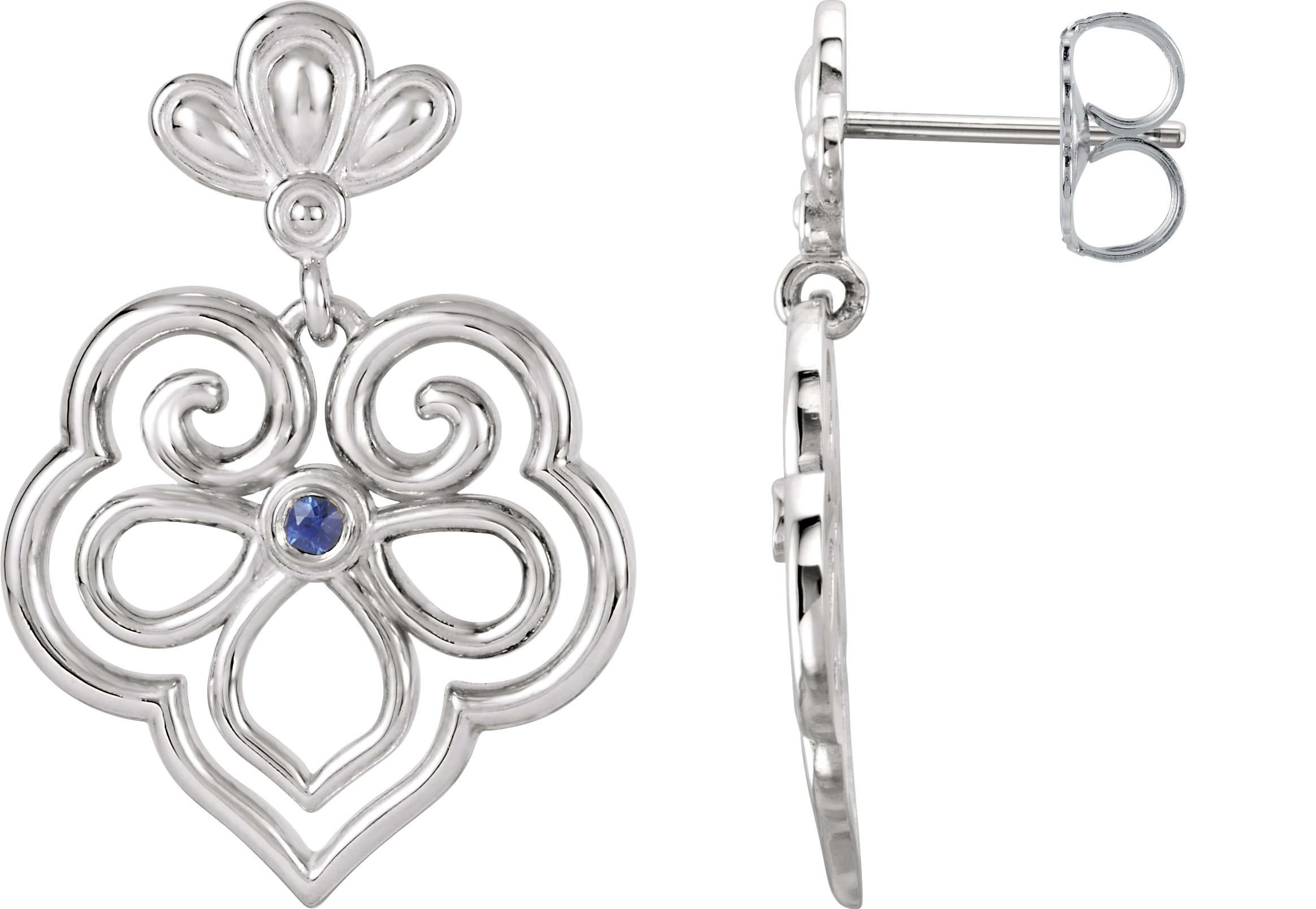 Sterling Silver and 14K White Blue Sapphire Earrings Ref 4931957