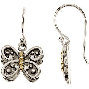 Butterfly Earrings – Sterling Silver & 14K Yellow Gold