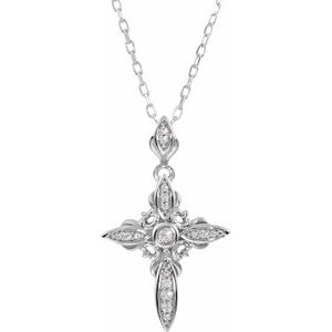 Sterling Silver Imitation White Cubic Zirconia Cross 18" Necklace
