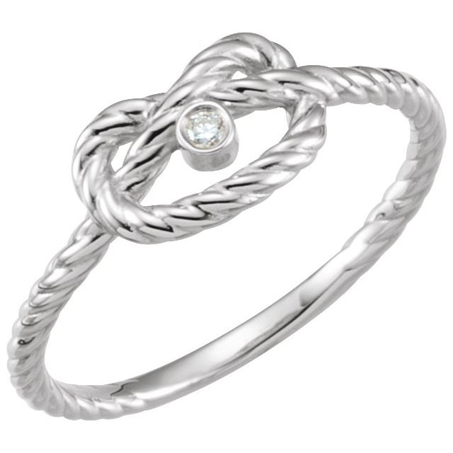 14K White .025 CT Natural Diamond Rope Knot Ring 