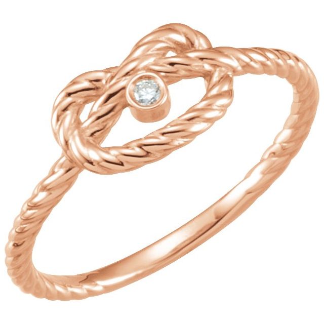 14K Rose .025 CT Natural Diamond Rope Knot Ring 