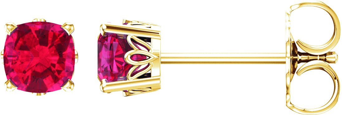 14K Yellow 4x4 mm Cushion Lab-Grown Ruby Earrings