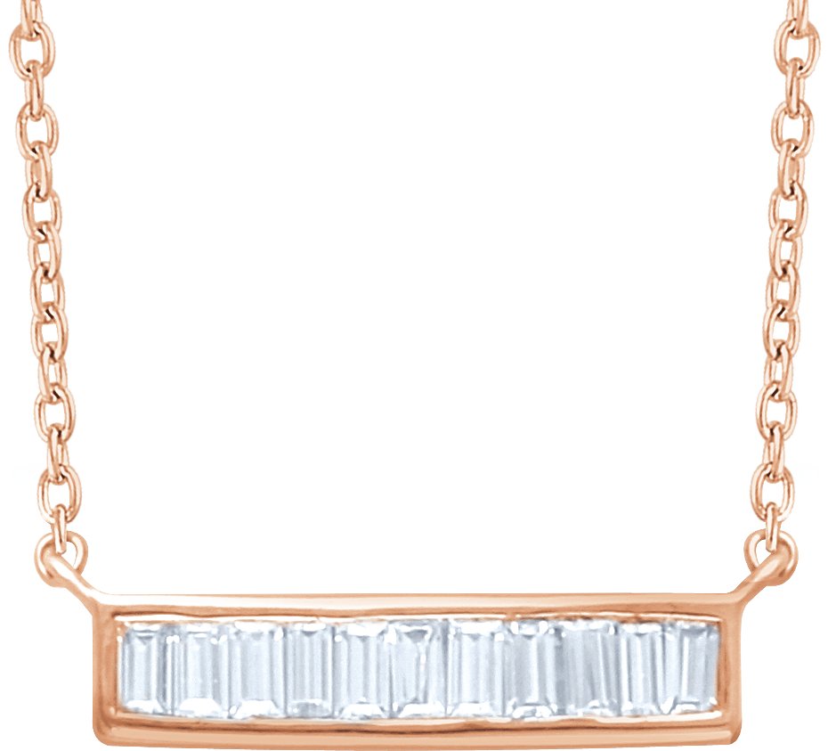 14K Rose 1/4 CTW Natural Diamond Baguette Bar 18 Necklace