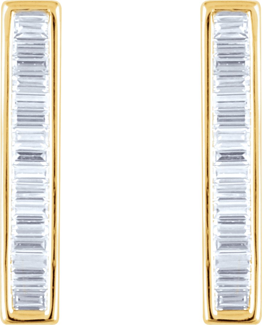 14K Yellow 1/2 CTW Natural Diamond Baguette Bar Earrings