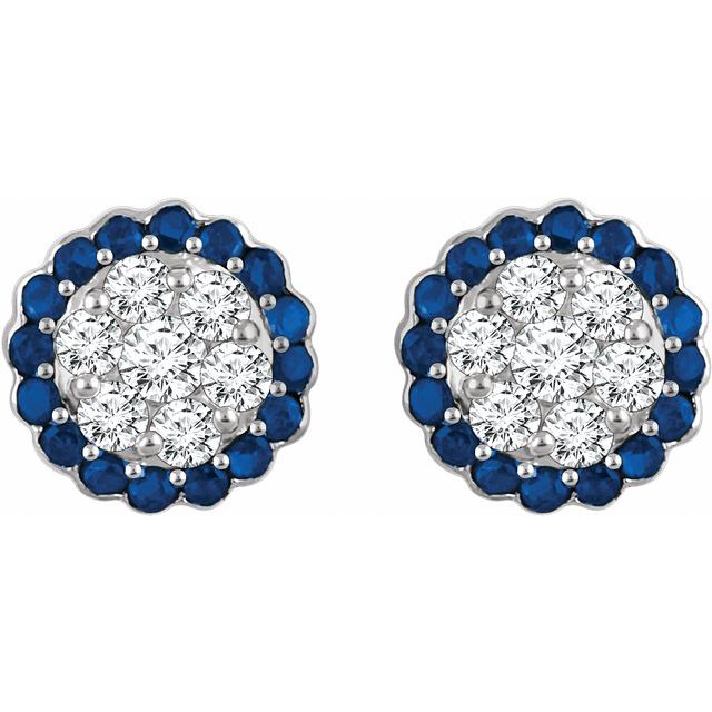 14K White Natural Blue Sapphire & 5/8 CTW Natural Diamond Earrings