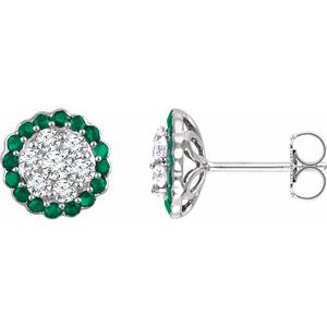 14K White Natural Emerald & 5/8 CTW Natural Diamond Earrings
