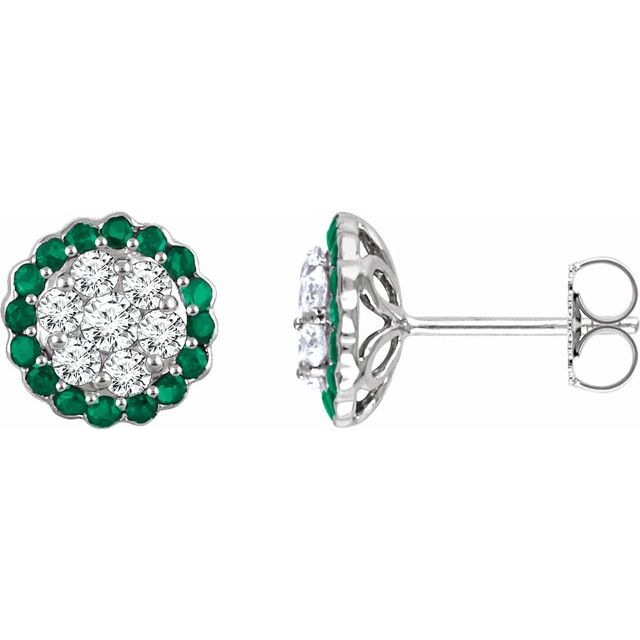 14K White Natural Emerald & 5/8 CTW Natural Diamond Earrings