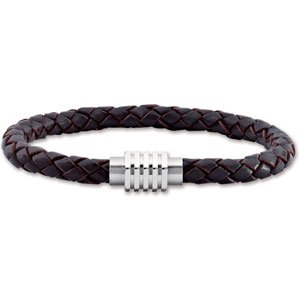 Stainless Steel & 6 mm Dark Brown Braided Leather 9