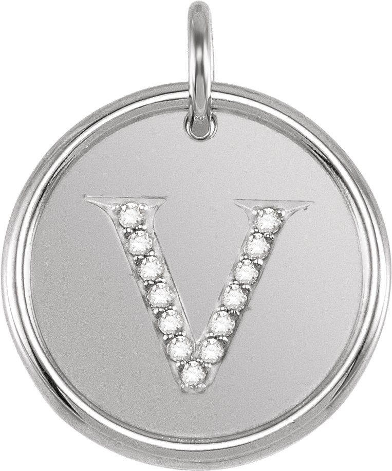 14K White .07 CTW Natural Diamond Initial V Pendant Ref 3236288