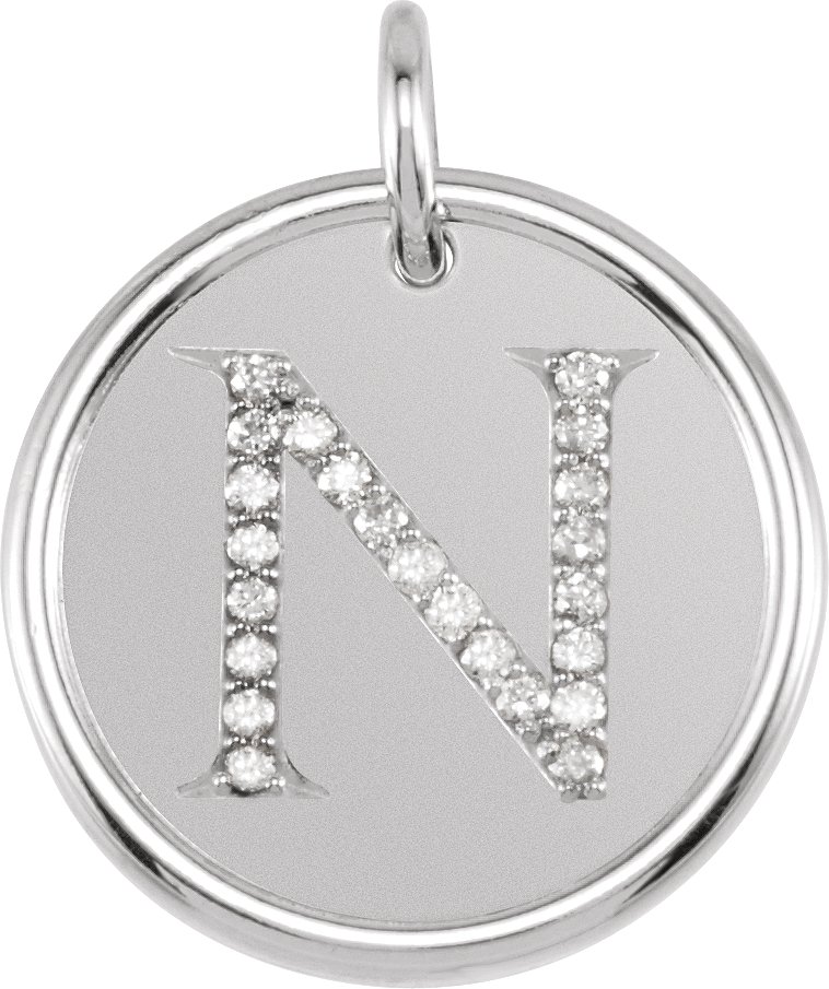 14K White 0.10 CTW Natural Diamond Initial N Pendant Ref 3216589