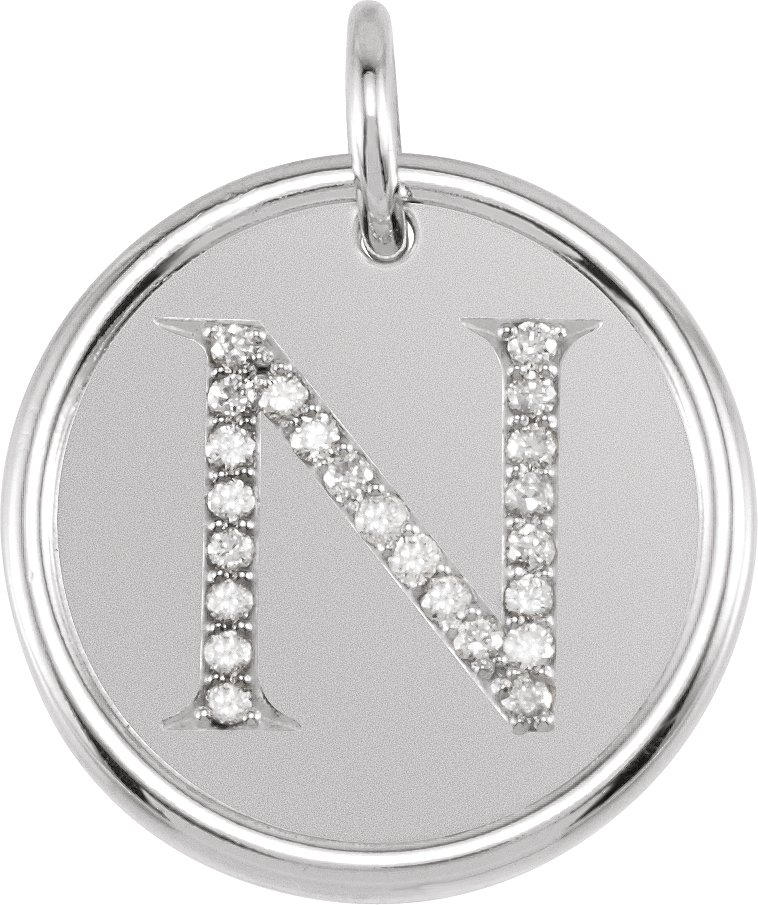 14K White 1/8 CTW Natural Diamond Posh Mommy® Initial N Pendant