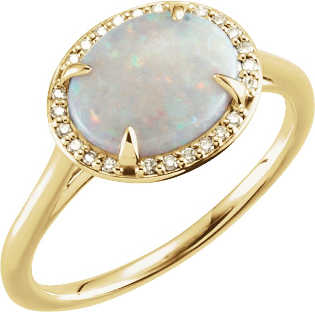 14K Yellow Natural White Opal & .06 CTW Natural Diamond Ring