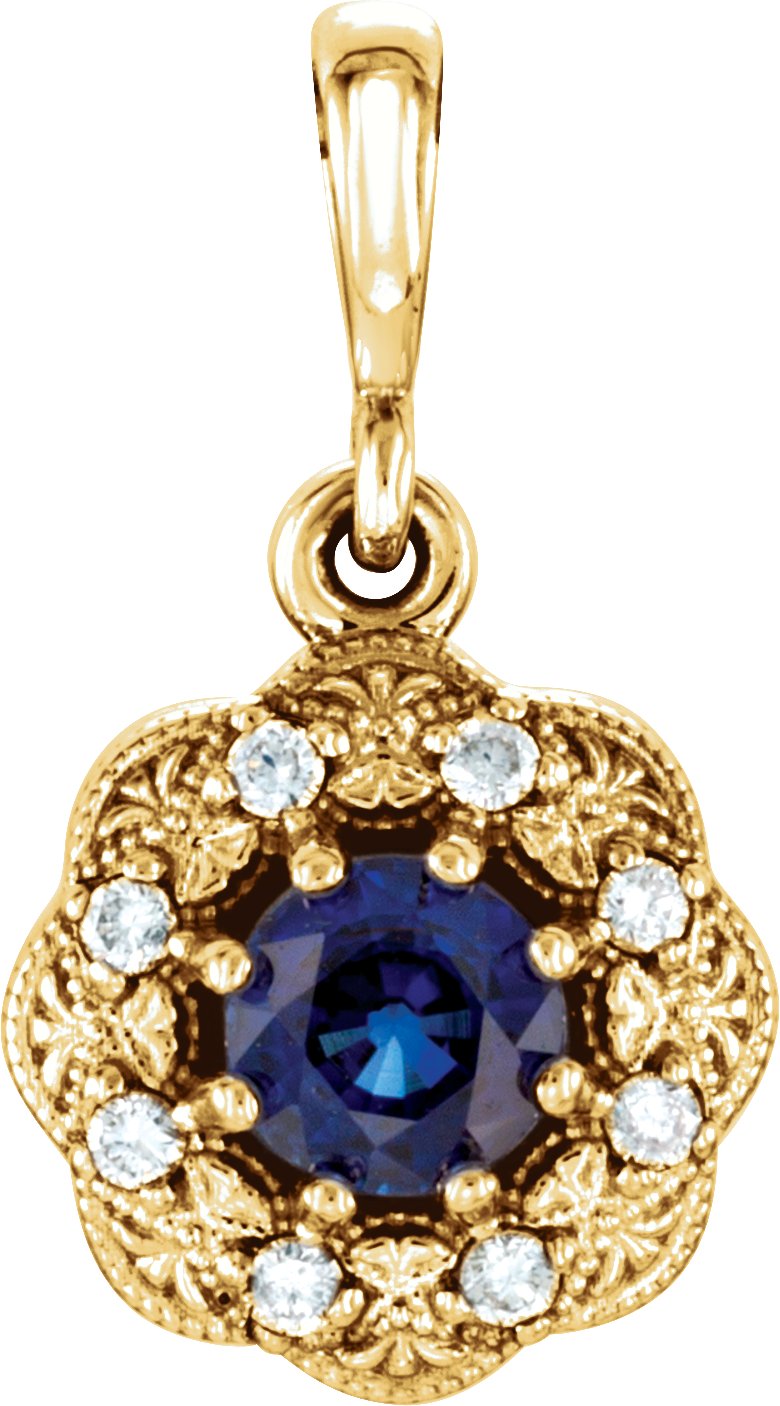 14K Yellow Blue Sapphire and .06CTW Diamond Pendant Ref 11774537