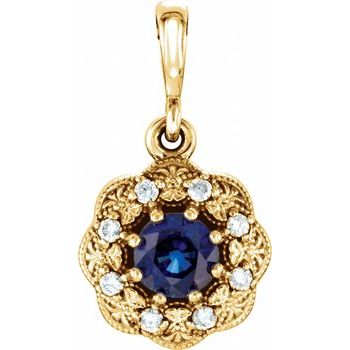 14K Yellow Blue Sapphire and .06CTW Diamond Pendant Ref 11774537