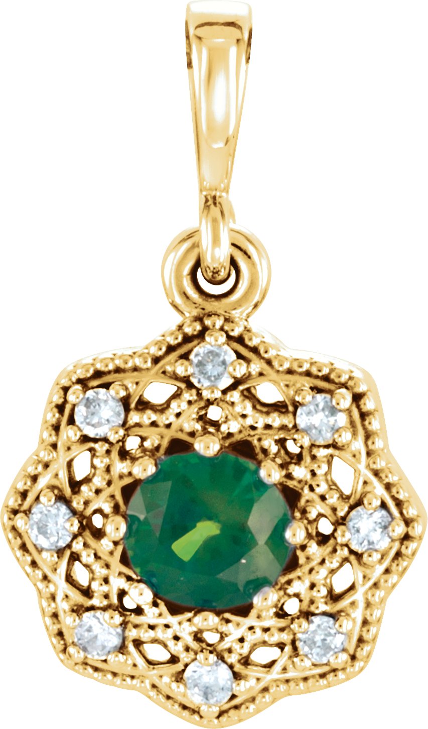 14K Yellow Emerald and .06 CTW Diamond Halo Style Pendant Ref 11796531