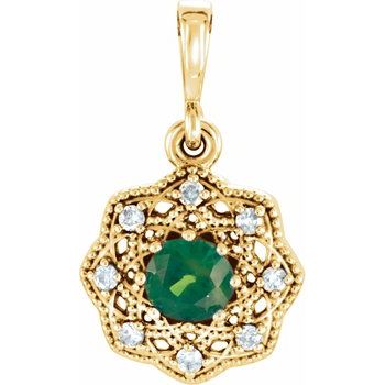 14K Yellow Emerald and .06 CTW Diamond Halo Style Pendant Ref 11796531