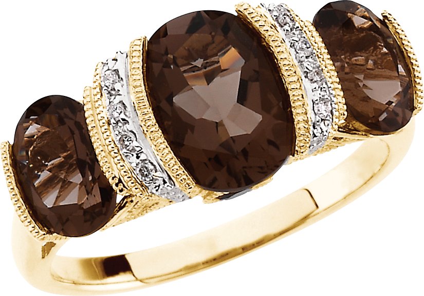 14K Yellow Natural Smoky Quartz & .03 CTW Natural Diamond Ring