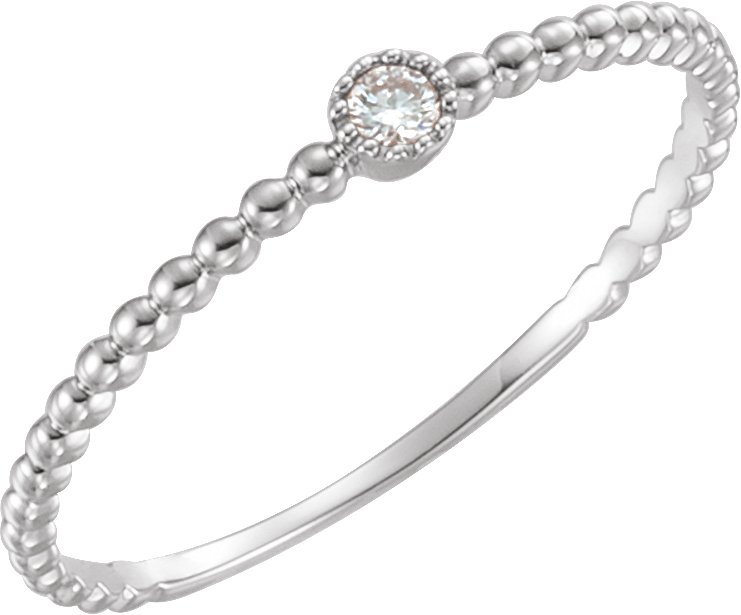 14K White .03 CTW Diamond Beaded Bezel-Set Ring Size 7