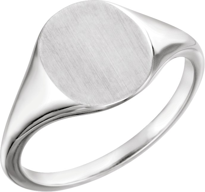 14K White 11x9 mm Oval Signet Ring