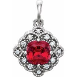 Chatham® Created Ruby & Diamond Halo-Style Pendant or Mounting