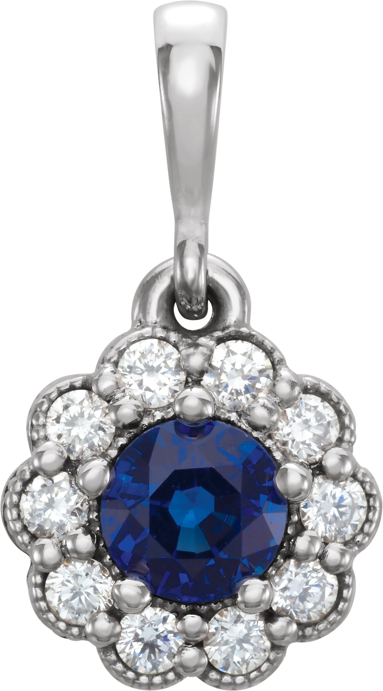 14K White Natural Blue Sapphire & 1/8 CTW Natural Diamond Pendant 