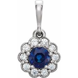 Blue Sapphire & Diamond Halo-Style Pendant or Mounting