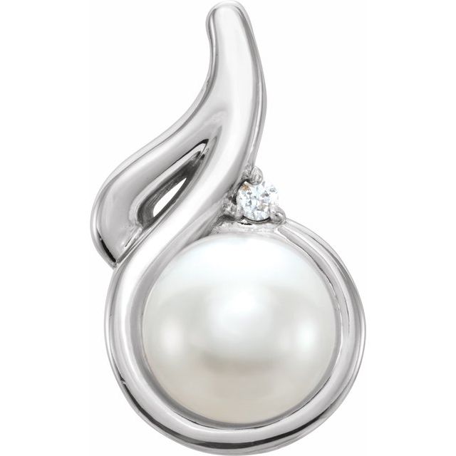 14K White Cultured Freshwater Pearl & .01 CTW Natural Diamond Pendant