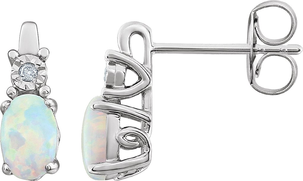 14K White Lab-Grown White Opal Opal & .02 CTW Natural Diamond Earrings