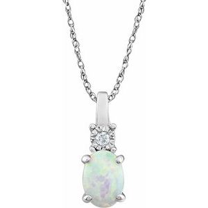 14K White Lab-Grown White Opal & .02 CT Natural Diamond 18" Necklace