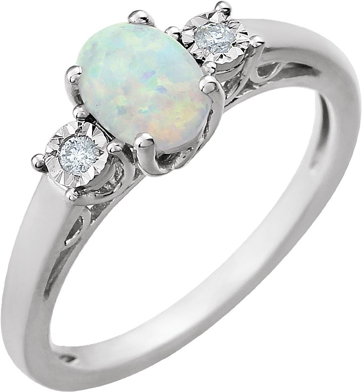 14K White Lab-Grown Opal & .04 CTW Natural Diamond Ring